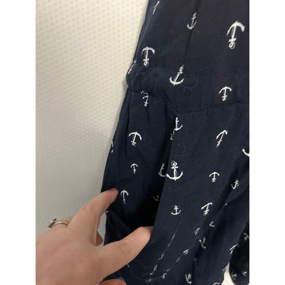 Maurices Navy Blue Anchor Print Sleeveless Pockets Romper Ruffle Detail Size M - Picture 4 of 10
